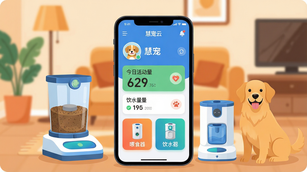 һ�ſ����ĳ������ܹ���App����չʾͼ�������������ֻ���Ļ����Ļ����ʾ���۳��ơ�App����ҳ����ҳ�Ϸ��г���ͷ������֣��м��ǽ������ݿ�Ƭ��ʾ���ջ������ˮ�����·���ιʳ������ˮ���Ŀ��ư�ť���ֻ���Χ����������ιʳ����������ˮ����һֻ�ɰ��Ľ�ëȮ����������ů�ļҾӻ��������ֲ��þ��й�ͼ�����Ϊ�ִ���ƽ���廭��ϸ��Բ�󣬻��ʸɾ��������޶���Ԫ�ء�