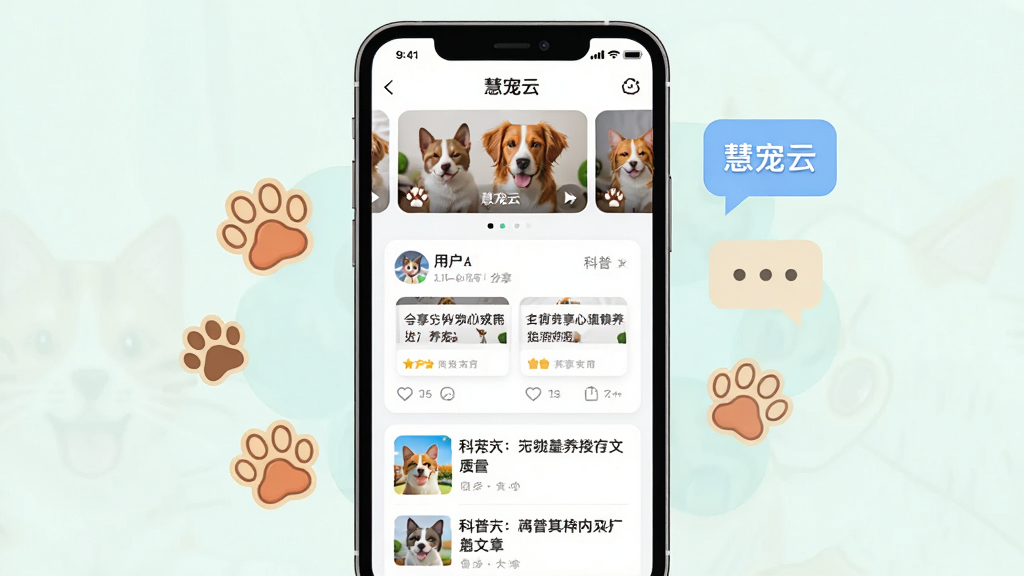 һ��չʾ��������ҳ��Ĳ�ͼ���ֻ���Ļ���ǡ��۳��ơ�App���������棬�Ϸ��г�����Ƭ�ֲ����м����û������������ĵÿ�Ƭ���·��п��������б����ֻ��Ա��п�ͨ����è��צӡ�ͶԻ����ݡ�����Ϊ���й�ͼ�����Ϊ���±�ƽ�廭��ϸ�����죬���ʸɾ����޶���Ԫ�ء�