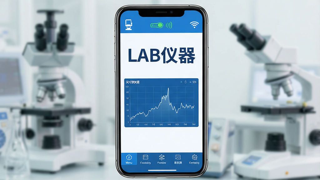 һ��չʾLAB���������������ͼƬ�������������ֻ���Ļ����Ļ����ʾ��LAB�������ĸ����ֺͼ���������ɫ�Ǳ��̽��棬�������豸����״̬ͼ�꣬�в���ʵʱ��������ͼ���ײ�Ϊ���ܲ˵�����������Ƽ���࣬���ʸɾ����޶���Ԫ��