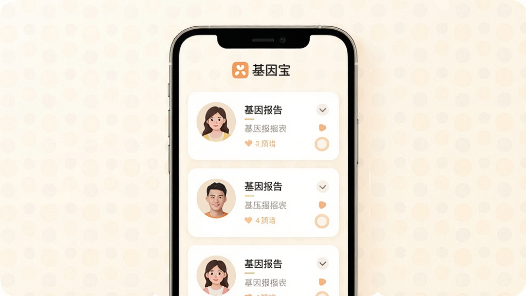 һ��չʾ�����򱦡�App��ͥ��Ա�������ܵĽ���ͼ���������ֻ���Ļ��ʾ�����ͥ��Աͷ��͸��ԵĻ��򱨸�ժҪ��Ƭ�������С����򱦡���ʶ������Ϊů��ɫ���������࣬����ִ���ƽ��ϸ��Բ�󣬻��ʸɾ��޶���Ԫ��