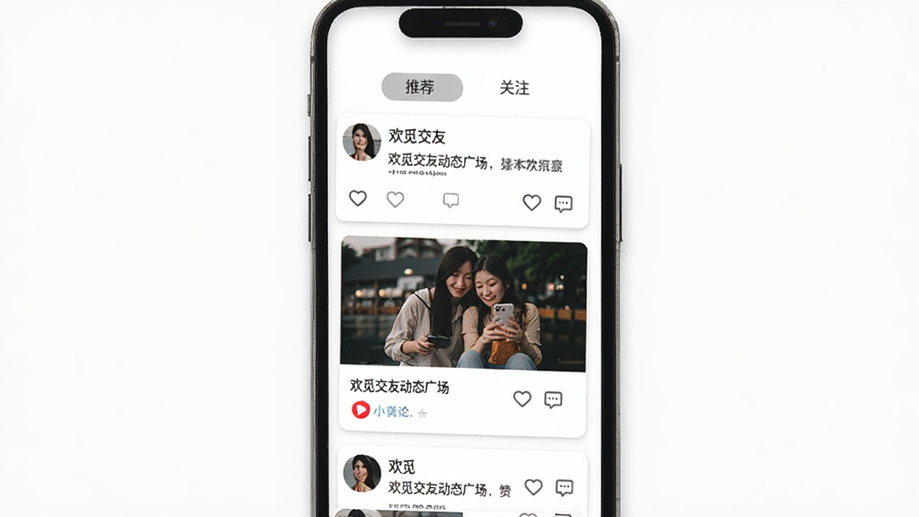 ���ٽ��Ѷ�̬�㳡ҳ�棬�ֻ���Ļչʾ�ٲ������ֵ��û���̬��Ƭ������ͼƬ�����ֺ͵�������ͼ�꣬�������Ƽ��͹�ע��ǩ�л���������ɫ�����ɾ���ˬ�������޶���Ԫ��