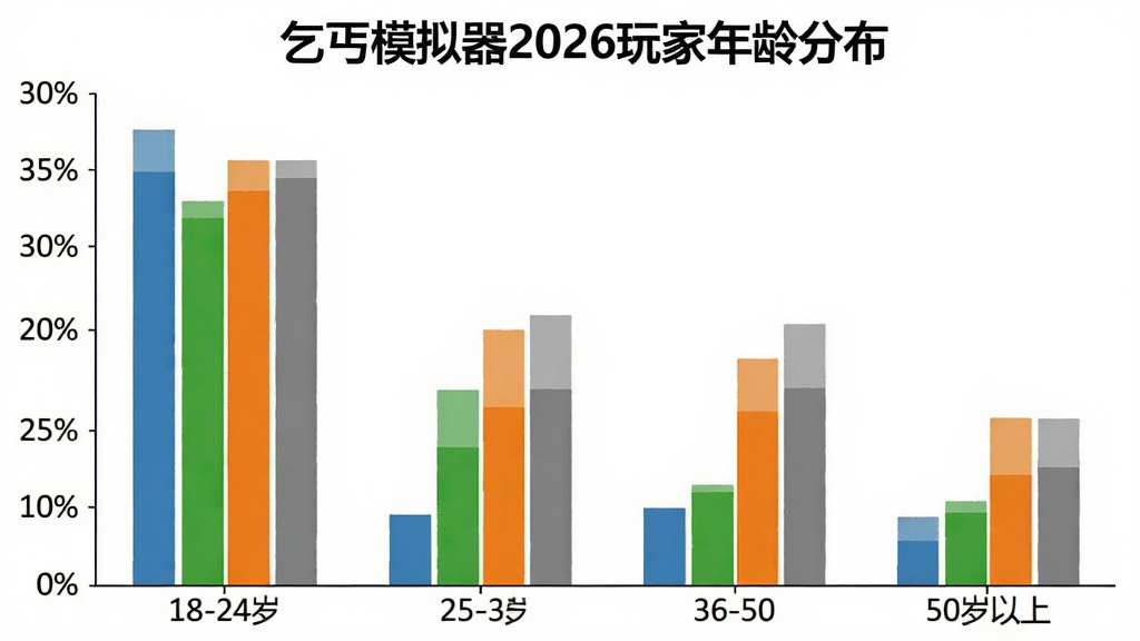 乞丐模拟器2026玩家年龄分布柱状图,横轴为18-24岁、25-35岁、36-50岁、50岁以上四个年龄段,纵轴为玩家占比百分比,柱状图颜色分别为蓝色、绿色、橙色、灰色,图表标题为“乞丐模拟器2026玩家年龄分布”,背景为白色,布局简洁清晰,画质干净,无多余装饰