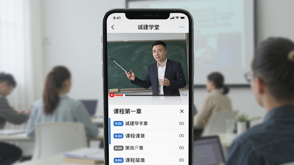 һ��չʾ�Ͻ�ѧ��APP��Ƶ���Ž�����ֻ�����ͼ����Ļ����ʾ��ʦ�ڿλ�����·��Ŀγ��½��б����������������ֺ��������רҵ��࣬���ʸɾ�