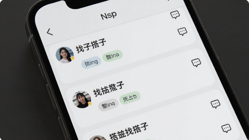 搭子社区动态广场界面,手机屏幕显示用户发布的找搭子帖子列表,每个帖子带有话题标签和评论图标,背景是浅灰色,布局清晰,风格简约现代,画质干净,无多余元素