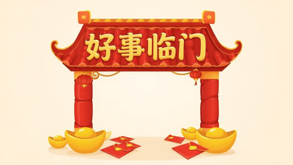 ����������һ��д�š��������š��ĸ����ֵĺ�ɫϲ����¥����¥�·�ɢ���Ž�Ԫ���ͺ����������ǳ��ɫ�����ֲ��þ��й�ͼ���Ű������죬����Ǳ�ƽ����ͨʸ���磬ϸ�ڴ�����΢�Ĺ�Ӱ���䣬���ʸɾ��������޶���Ԫ�ء�
