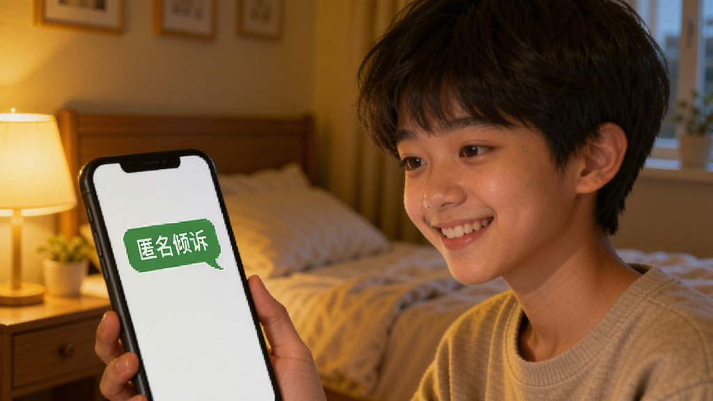 ��Ȫ���� �����������棬������һ�������˶����ֻ���Ļ΢Ц����Ļ����ʾһ����ɫ�ĶԻ���͡��������ߡ������������ǰ��������һ�����ů��ɫ�ƹ⣬�����ܰ���������ʸ��壬�޶���Ԫ��