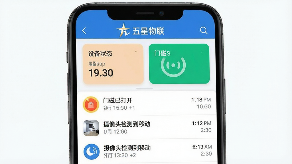 һ��չʾ��������App��Ϣ֪ͨ��״̬��ؽ�����ֻ���ͼ���������ֻ���Ļ�ϰ벿����ʾ�豸״̬��Ƭ���°벿����ʾ��Ϣ�б����С��Ŵ��Ѵ򿪡�������ͷ��⵽�ƶ�����֪ͨ��Ŀ��ÿ��֪ͨ��ʱ���������������������ʶ����������ˬ�����ʸɾ��޶���Ԫ��