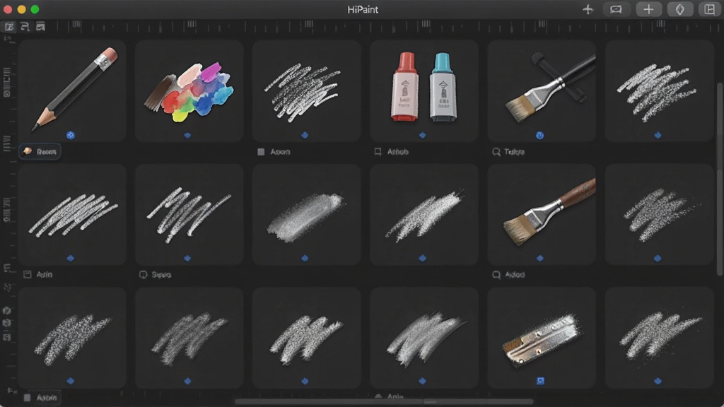 HiPaint��ˢ�������д��������չʾ���ֲ�ͬ�ʸеı�ˢ����ͼ�������룬����Ǧ�ʡ�ˮ�ʱʡ����˱ʡ��ͻ��ʵȣ�ÿ����ˢ�Ա��ж�Ӧ�ıʴ���ʾ����������Ϊ���ɫרҵ��ͼ���棬�����רҵ������ϸ��ɾ����޶���Ԫ��