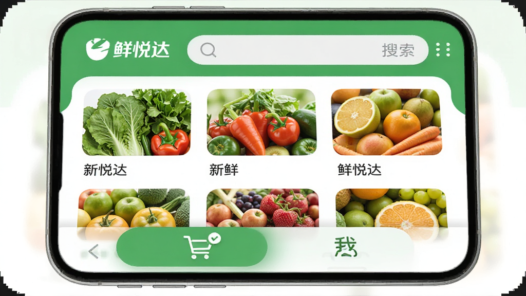�ֻ���Ļչʾ���ô�APP�����棬������ʾ���ô�logo���������м��������߲�ˮ��������չʾ���ײ��й��ﳵ���ҵİ�ť������ɫ��������ɫ�Ͱ�ɫ������ִ���࣬ϸ��Բ�󣬻��ʸɾ��޶���Ԫ��