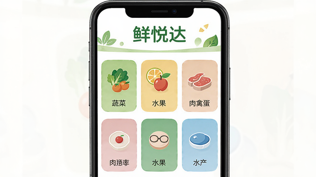���ô�APP��Ʒ������棬�ֻ���Ļչʾ�߲ˡ�ˮ�������ݵ���ˮ���ȷ���ͼ�꣬���������ô����֣����岼�����룬��ɫ������Ȼ������ƽ�������ʸɾ��޶���Ԫ��