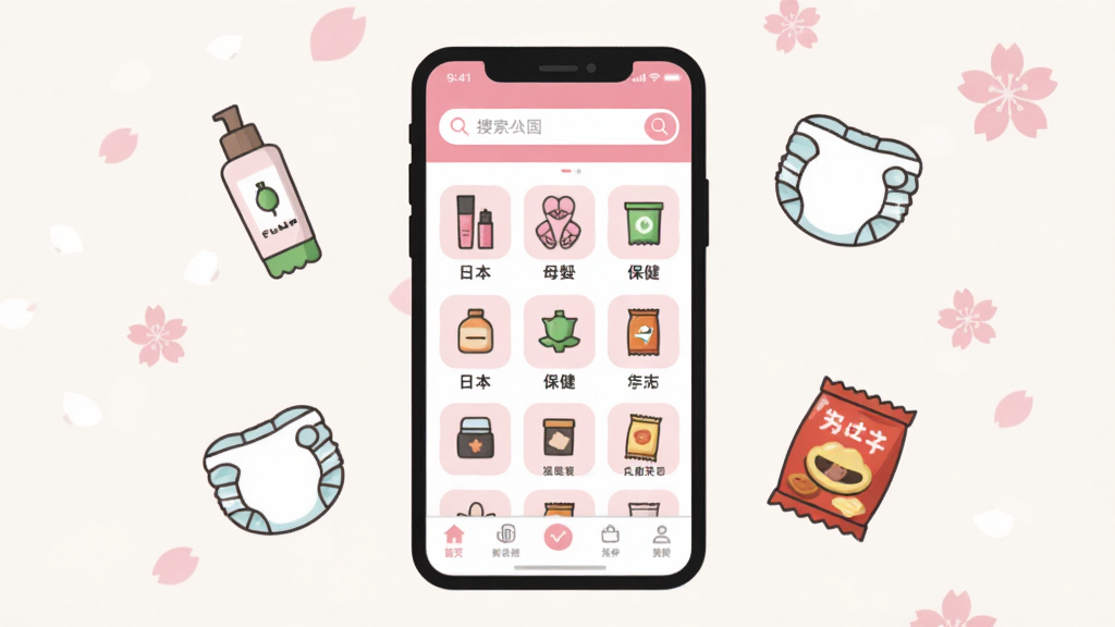 һ��չʾ�㶹����APP����ȫò�Ĳ廭������������һ�������ֻ����ֻ���Ļ����ʾ���㶹����APP����ҳ���棬�����Է�ɫ�Ͱ�ɫΪ��ɫ�����������������м��Ǹ����ձ���Ʒ����ͼ������ױ��ĸӤ�������ȣ��ײ������������ɼ����ֻ���ΧƯ����һЩ�ձ���ɫ��Ʒ�绤��Ʒƿ�ӡ�ֽ��㡢С��ʳ�Ŀ�ͨͼ�ꡣ��������͵�ǳɫ�������е�����ӣ������Ʈ��Ч�������Ϊ����ִ��ı�ƽ����ƣ����������ɾ����޶���Ԫ�ء�