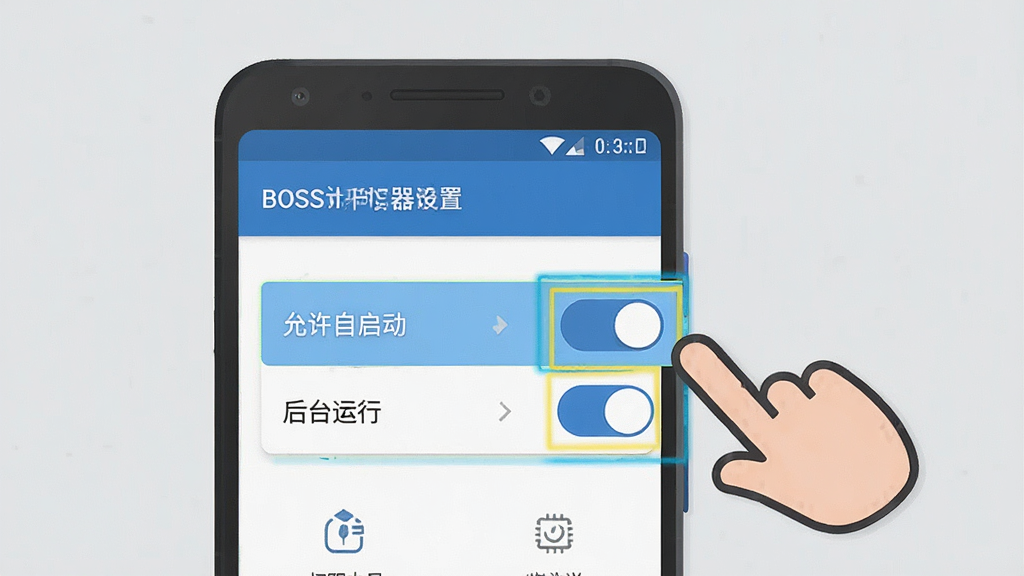 BOSS��ʱ����װ���ò���ʾ��ͼ��������һ����׿�ֻ���ʾȨ�����ý��棬��Ļ���С��������������͡���̨���С��������ذ�ť��������ע���ֻ��Ա���һ����ͨ��ָͼ��ָ�򿪹أ�������ǳ��ɫ���������ƽ���̷̳�񣬻��������ɾ����޶���Ԫ��
