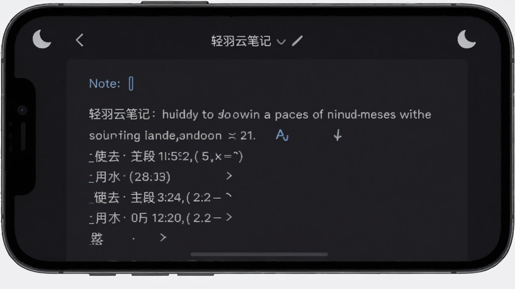 �����Ʊʼ�ҹ��ģʽ���棬�ֻ���Ļ��ʾ��ɫ�����µıʼǱ༭ҳ�棬����������ͣ�����������ͼ�꣬�����Χ�������ʣ����ʸɾ��޶���Ԫ��