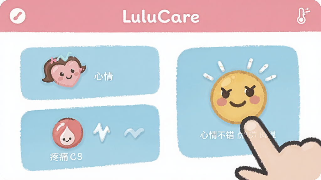 һ��LuluCareӦ���������¼ҳ��Ľ�ͼ���廭���������ж���ɰ���ͼ��������顢��������ʹ�����µ�ѡ��û����ڵ��