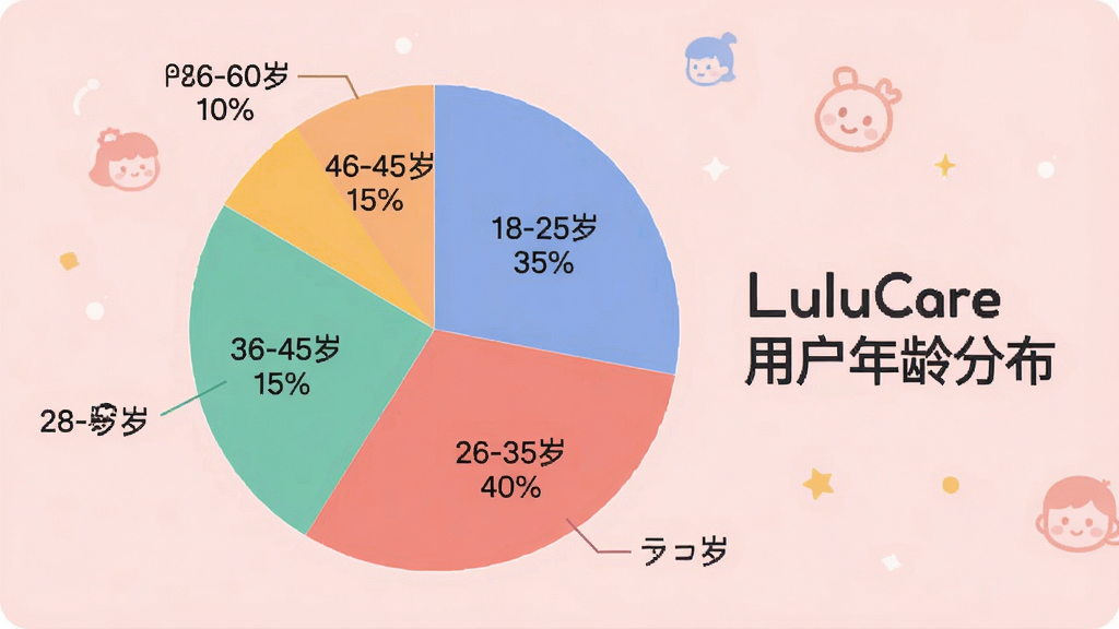 һ��չʾLuluCare�û�����ֲ��ı�״ͼ�����������Ǳ�ͼ����Ϊ�ĸ�ɫ�飬�ֱ��ע18-25��35%��26-35��40%��36-45��15%��46-60��10%����ͼ�Ա���