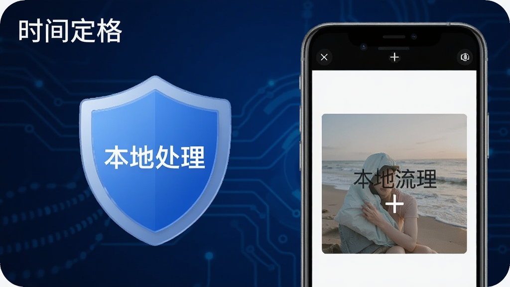 һ��չʾʱ�䶨��App���ߴ�����˽������ͼƬ��������һ���ֻ���Χ��һ������ͼ�꣬������д�š����ش��������ֻ���Ļ����ʾ��Ƭ���ڱ�����ˮӡ������Ϊ����ɫ�Ƽ��з�������࣬���ʸɾ���ͼƬ�����ֱ�ע��ʱ�䶨�񡱡�