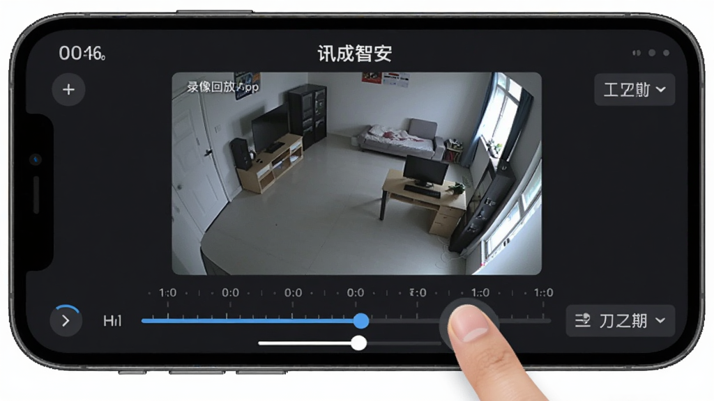 չʾ��Ѷ���ǰ���App��¼��طŽ��棬�ֻ�������ʾ�����������Ǽ�ػطŻ��棬�·��Ǵ���ʱ��̶ȵ�ʱ���ᣬ����ָ�����϶������������������ʾ���ٰ�ť������ѡ����������ִ���ƽ��������ɫ��ϸ�����������ʸɾ����޶���Ԫ��