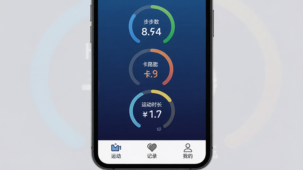 HoloSport�˶�����App������չʾ���ֻ���Ļ������ʾ�˶������Ǳ��̣�������������·��˶�ʱ������Բ�ν�����������Ϊ����ɫ���䣬�ײ����˶�����¼���ҵ�����ͼ�꣬���������ִ������ʸɾ��޶���Ԫ��