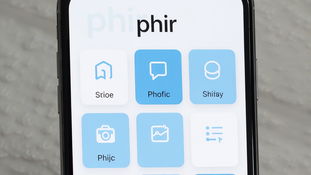 һ���ֻ���Ļչʾphir�����Ĺ��ܾۺ�ҳ�棬�������������ơ�phir��λ�ڶ������·��Ƕ������ģ��ͼ���������У�ÿ��ͼ���·������ֱ�ǩ��������ɫ�԰׺�ǳ��Ϊ����ͼ��������Լ�����岼������ֱ�ۣ����ʸɾ�������Ԫ��