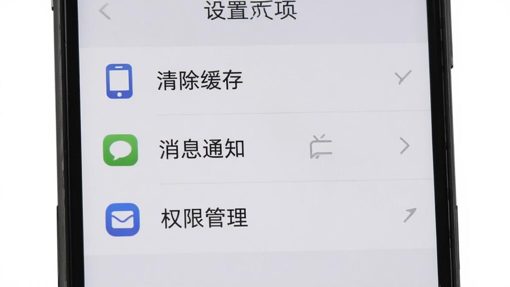 ���輯��APP����ҳ�棬�ֻ���Ļ��ʾ������桢��Ϣ֪ͨ��Ȩ�޹�����ѡ���б���ÿ��ѡ������ж�Ӧͼ�꣬���沼�����������ִ�С���У������ʵ�ã�����Ϊǳ��ɫ�����ʸɾ�