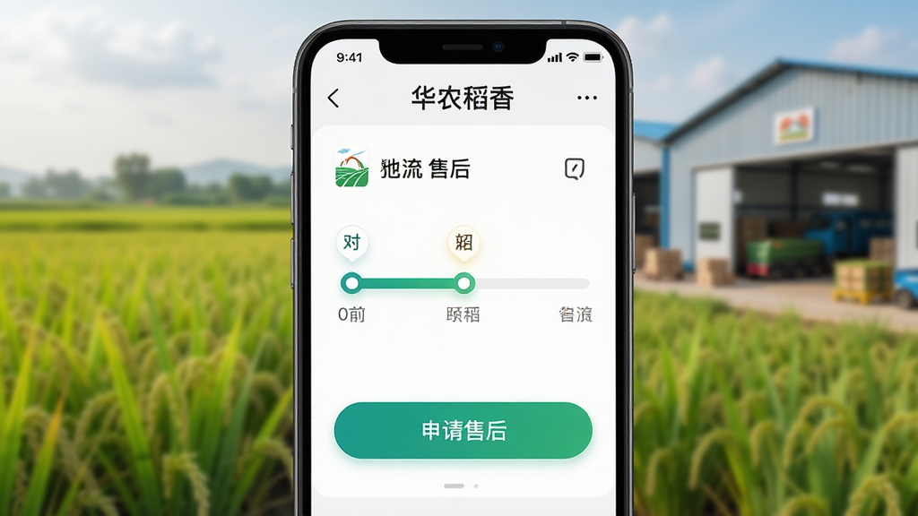 ��������Ϊ����ũ���㡱APP�Ķ������ٽ����ͼ����ʾ�����켣���ۺ�ť��������ģ����ũ��Ͳֿⳡ�������ֲ����ֻ���Ļ��д����Ļ����ռ�ݻ������ġ��Ű����ص�ͻ�������������͡������ۺ󡱰�ť�����ΪUIչʾͼ������ִ���ϸ�ڰ���������ͼ�ꡢ�������ĸ���ɫ����ť��Բ����ơ����ʸ��壬�ɾ��޶���Ԫ�ء�