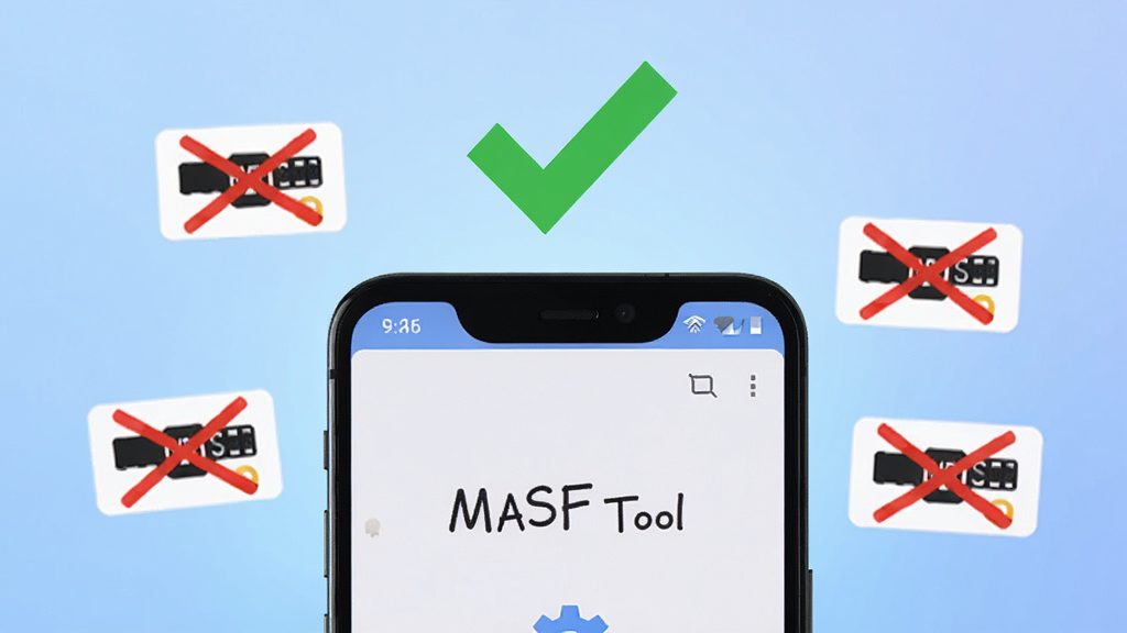 һ����׿�ֻ���д����Ļ��ʾMASF Tool�ĸɾ����棬�����Ϸ�����Ŀ����ɫ�Թ�ͼ���ע