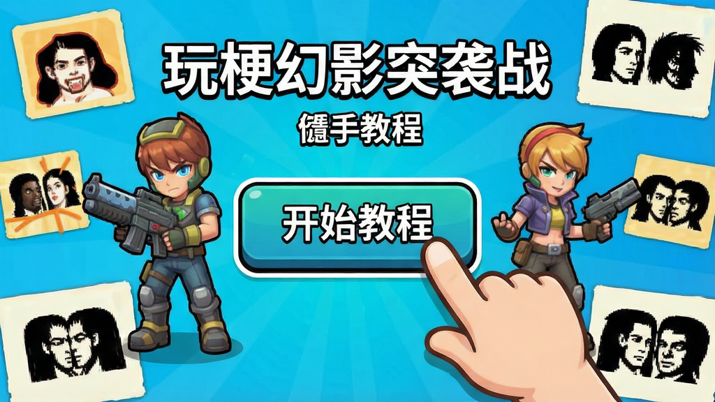 �湣��ӰͻϮս ���ֽ̳̽��棬������ʾһ����ͨ��ָ���ڵ����Ļ�ϵġ���ʼ�̡̳���ť����������Ϸ��ɫ�͹�ͼԪ�أ����־��У������ã�ϸ�����������ʸɾ��޶���Ԫ��