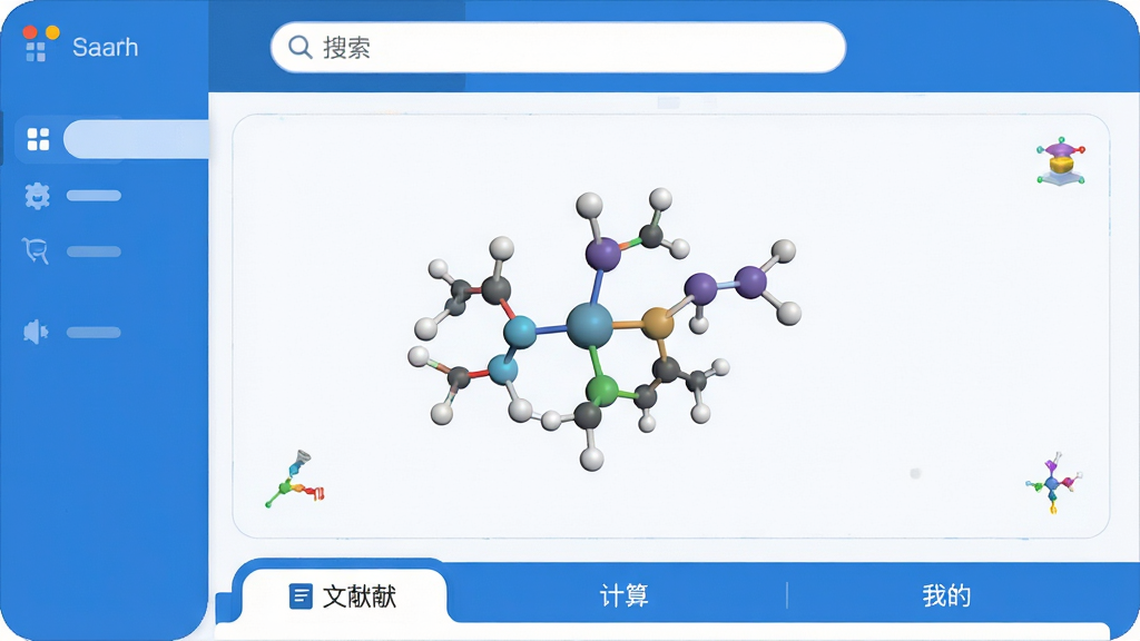 ��������������ȫòչʾ�����岼��������࣬�������������м��Ƿ��ӽṹ3Dģ��չʾ�����ײ�Ϊ���ס����㡢�ҵ�����ѡ���������ɫ���Ƽ��б�ƽ���ϸ��Բ�󣬻��ʸɾ��޶���Ԫ��