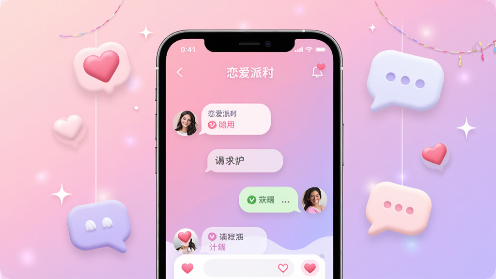 �����ɶ��罻����������չʾ�������������ֻ���Ļ����Ļ����ʾ�����ɶ�App������ƥ����棬��������͵ķ�ɫ����ɫ���䣬��Χɢ���Ű��ĺ���������ͼ�꣬��������ִ���ϸ��Բ�󣬻��ʸɾ��޶���Ԫ��