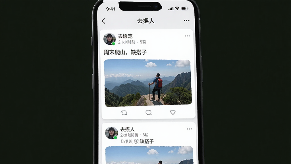һ��չʾ��ȥҡ�ˡ�App��̬�㳡������ֻ���ͼ���������ֻ���Ļ����Ļ����ʾ���ٲ������ֵĶ�̬��Ƭ��ÿ����Ƭ�����û�ͷ���ǳơ�����ʱ�䡢һ�������������硰��ĩ��ɽ��ȱ���ӡ�����һ����ͼ��������������������罻ý�塣���ʸ��壬�ɾ����޶���Ԫ�ء�