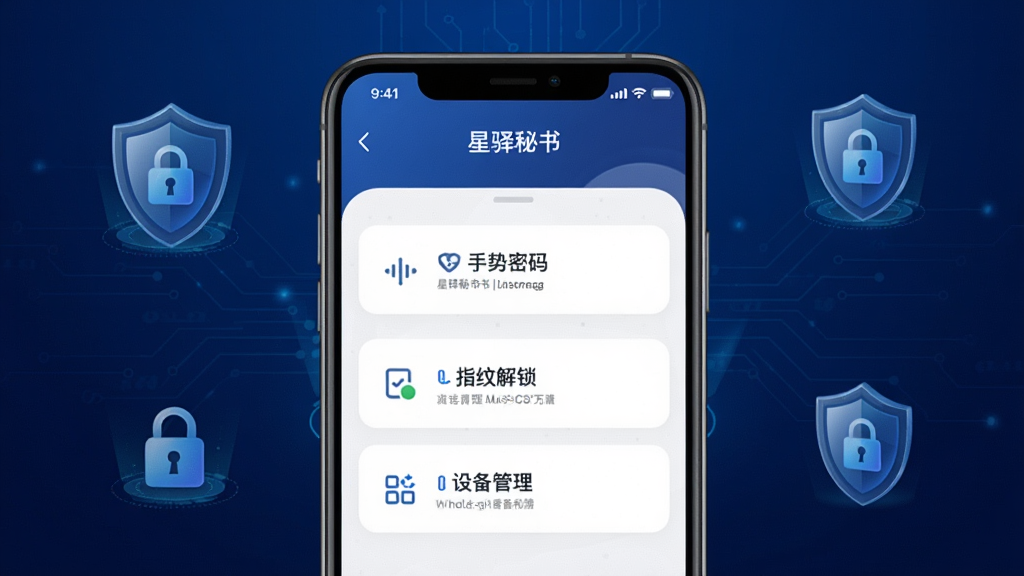 �������� ��ȫ���Ľ��棬������һ���ֻ���Ļ��ʾ��ȫ����ҳ�棬�����������롢ָ�ƽ������豸������ѡ�����������ɫ�Ƽ��н��䣬�ж��ƺ�����ͼ���׺��������ذ�ȫ��ϸ�ھ��£����ʸɾ����޶���Ԫ�أ���Ļ������ʾ���������顱����