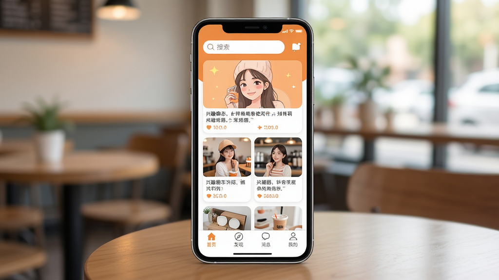 ����ȦApp������ȫòչʾ�������������ֻ���Ļ����Ļ����ʾ����ȦApp����ҳ������������������Ϣͼ�꣬�м��ǿ�Ƭʽ��Ϣ��չʾ������ȤȦ�Ӷ�̬���ײ�����ҳ�����֡���Ϣ���ҵ��ĸ�������ť��������ɫ��ů��ɫ�Ͱ�ɫΪ����������¼�Լ���������黯�Ŀ��ȹݳ��������������������޶���Ԫ��