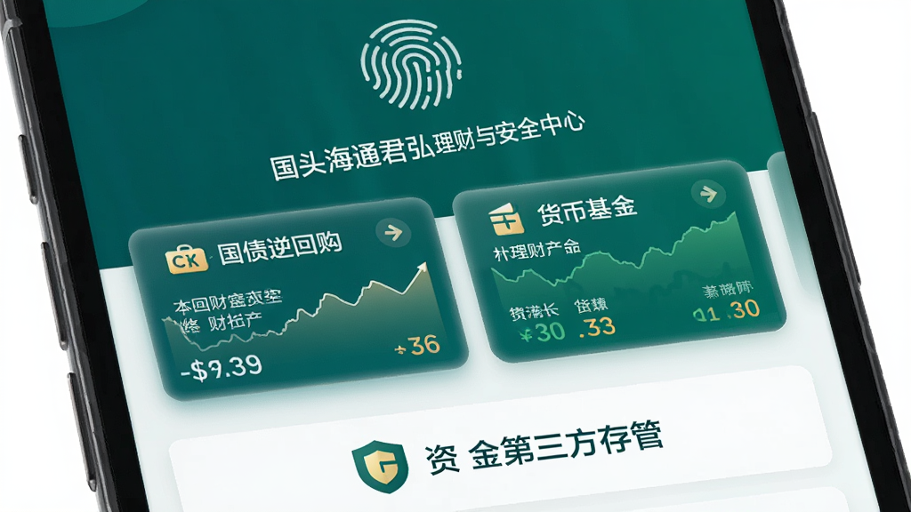 ��̩��ͨ���� �����밲ȫ���Ľ��棬����չʾ�ֻ���Ļ�Ϸ���ָ�ƽ���ͼ�꣬�м��ǹ�ծ��ع��ͻ��һ�������Ʋ�Ʒ��Ƭ���·���ʾ�ʽ��������ܵİ�ȫ��ʶ�����岼��������������ؿɿ������ʸɾ��޶���Ԫ��