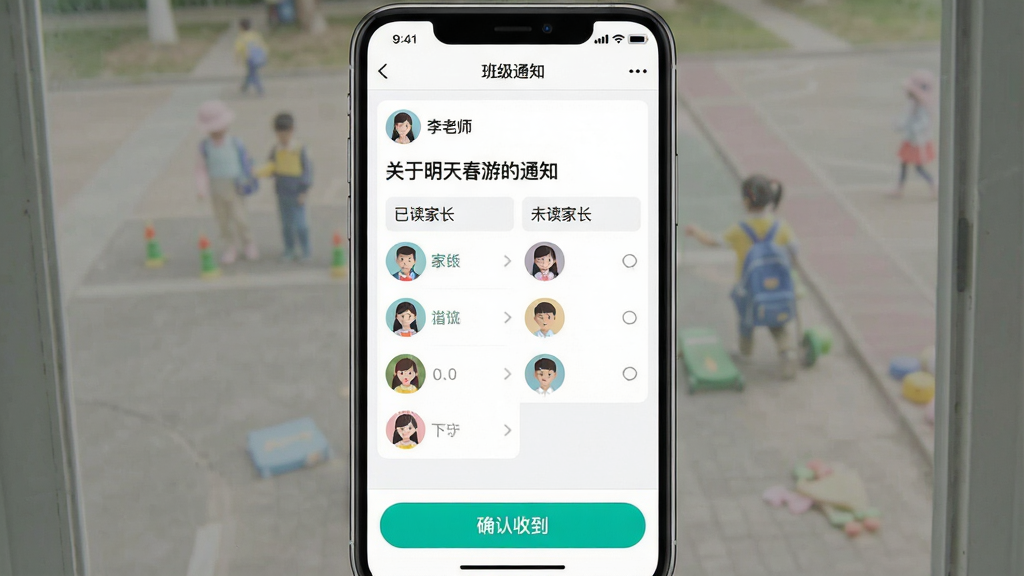 һ�ź���ͨApp�ġ��༶֪ͨ�����ܽ����ͼ�������������ֻ���Ļ����Ļ����ʾһ�����ԡ�����ʦ����֪ͨ�������ǡ��������촺�ε�֪ͨ�����·��С��Ѷ��ҳ����͡�δ���ҳ��������б����Ѷ��б����м����ҳ���ͷ��δ���б���Ҳ�м���������ײ���һ����Ŀ�ġ�ȷ���յ�����ť���������࣬�������������ʸɾ��޶���Ԫ��