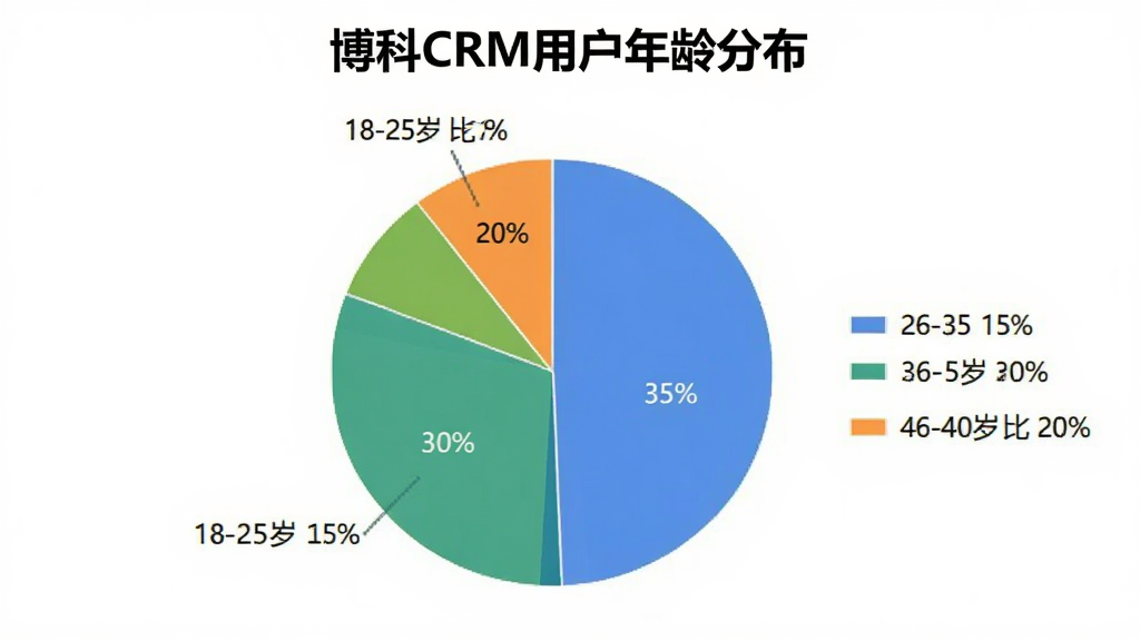 ����CRM�û�����ֲ���״ͼ��ͼ������ʾ18-25��ռ��15%��26-35��ռ��35%��36-45��ռ��30%��46-60��ռ��20%����ɫ����������ͼ����ȷ��ͼƬ�б�ע������CRM�û�����ֲ��������������רҵ