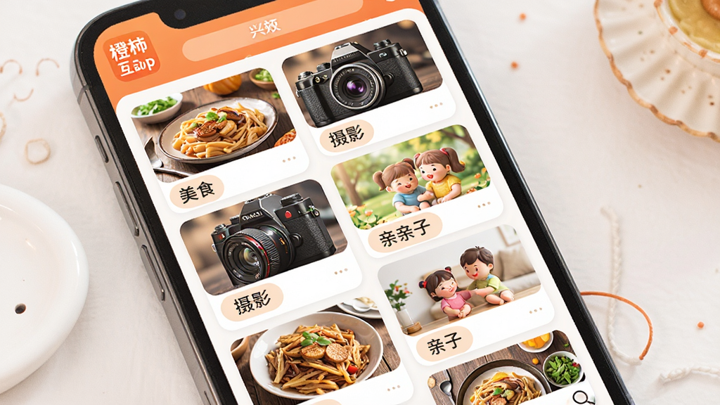 ��������App���罻Ȧ�ӽ���չʾ������Ϊ�ֻ���Ļ����ʾ�����ȤȦ�ӿ�Ƭ��������ʳ����Ӱ�����ӵȱ�ǩ������Ϊ˫���ٲ������Ű����룬�����ů���ã�ϸ�ھ��£����ʸ��壬�ɾ��޶���Ԫ��