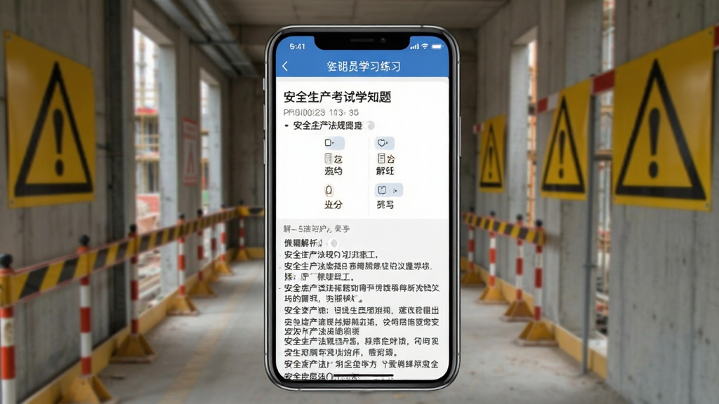 ��ȫԱ����ѧ֪��APP�����ϰ���棬�ֻ���Ļ��ʾһ����ȫ��������ѡ��������ϸ����������Ϊʩ���ֳ���ȫͨ���뾯ʾ��־��������дʵ������ͻ��ѧϰ���������ʸɾ�������Ԫ�ء�