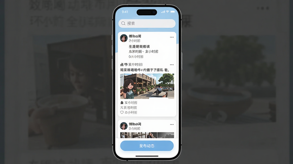 һ��ȦȦ������Ȧ�Ӷ�̬������棬�ֻ���Ļչʾ���Ȧ�Ӷ�̬��Ƭ����Ƭ�а����û�ͷ���ǳơ�����ʱ�䡢�������ݺ���ͼ�������԰�ɫ��ǳ��ɫΪ��ɫ�������������������ײ��з�����̬��������ť��������ִ������������ɾ�
