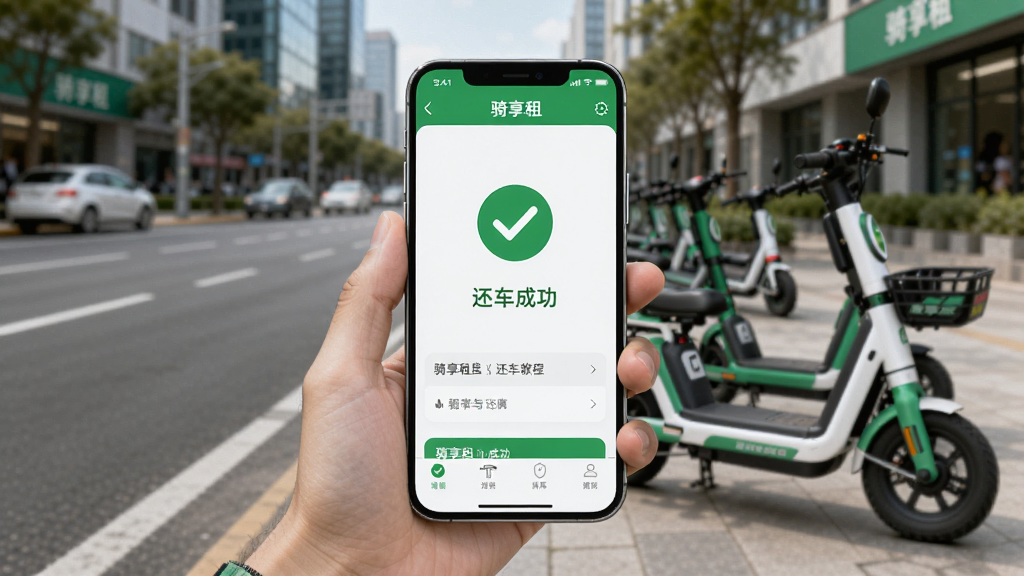 ������ʹ�ý̳�ʾ��ͼ��������һֻ�������ֻ�չʾ������APP�Ļ����ɹ�ҳ�棬�����ǳ��нֵ���ͣ�ŵĵ綯�����ֻ���Ļ��ʾ��ɫ�Թ��ͻ����ɹ����֣���������ˣ�ɫ������ɫ�Ͱ�ɫΪ��������������ͼƬ�д�������������
