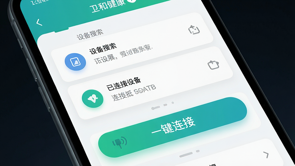 һ��չʾ�����ͽ�����App�豸���ӽ������ͼ���������ֻ���Ļ��д����Ļ����ʾ�豸�����б����������豸��״̬�����ּ�࣬�Ű�ͻ����һ�����ӡ���ť�����Ϊ��ƽ���Ƽ��磬ϸ�ڴ���΢��Ч���������������ɾ����޶���Ԫ��