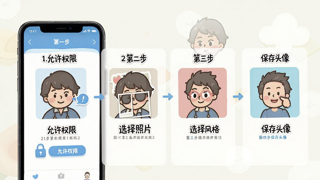 ����ͷ��APP�����ֲ����������棬����չʾ�ֻ���Ļ�Ϸֲ����ͼ�Ľ̳̣���һ���ǡ�����Ȩ�ޡ����ڶ����ǡ�ѡ����Ƭ�����������ǡ�ѡ���񡱣����Ĳ��ǡ�����ͷ�񡱣����������Ѻã������������޶���Ԫ��