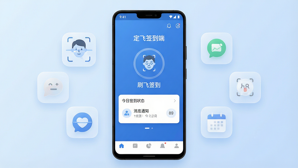 һ��չʾ������ǩ���ˡ��ֻ�Ӧ��������Ĳ�Ʒ��ͼ���ͼƬ������������һ��������׿�ֻ�����Ļ����ʾ������ǩ���ˡ�����ɫ�����棬������Ŀ��ˢ��ǩ��Բ�ΰ�ť������ǩ��״̬��Ƭ�ͼ��ĵײ����������ֻ���ΧƯ���ż�����͸���Ĺ���ͼ�꣬������ʶ����Ϣ֪ͨ�������򿨡���������͵�ǳ��ɫ���䣬���ɾ��ִ�����ƽ����ƣ�ϸ��Բ�󣬻��������޶�����ɫ��