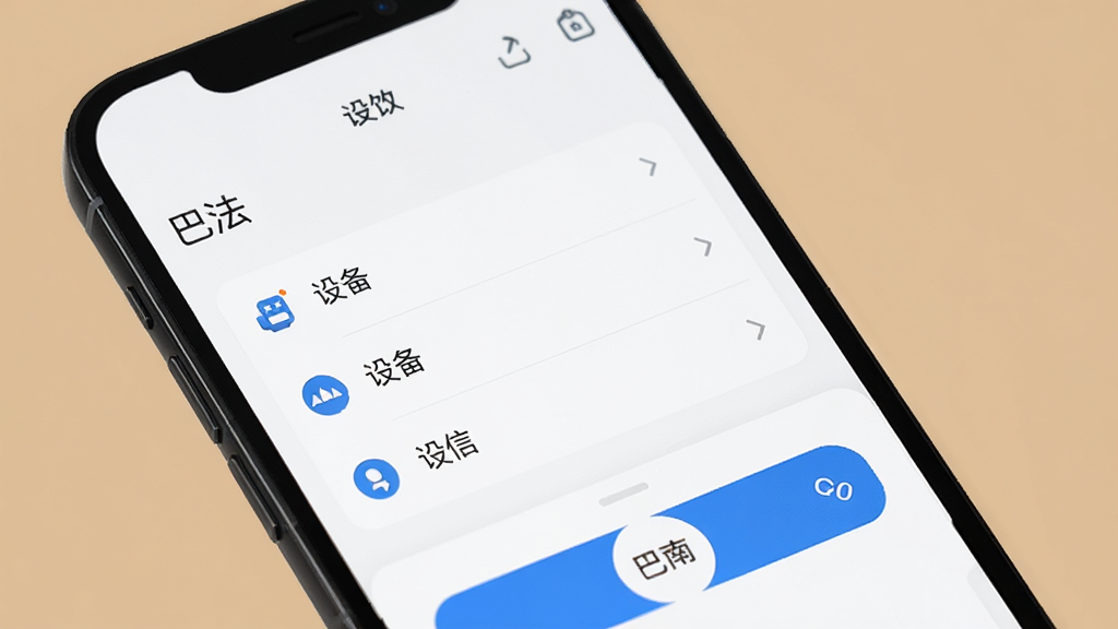 手机屏幕特写,屏幕上是“巴法”App的主界面,界面干净整洁,只有设备列表和控制按钮,没有任何广告横幅或弹窗。背景是纯色,风格极简,排版清爽,画质锐利,无多余元素。