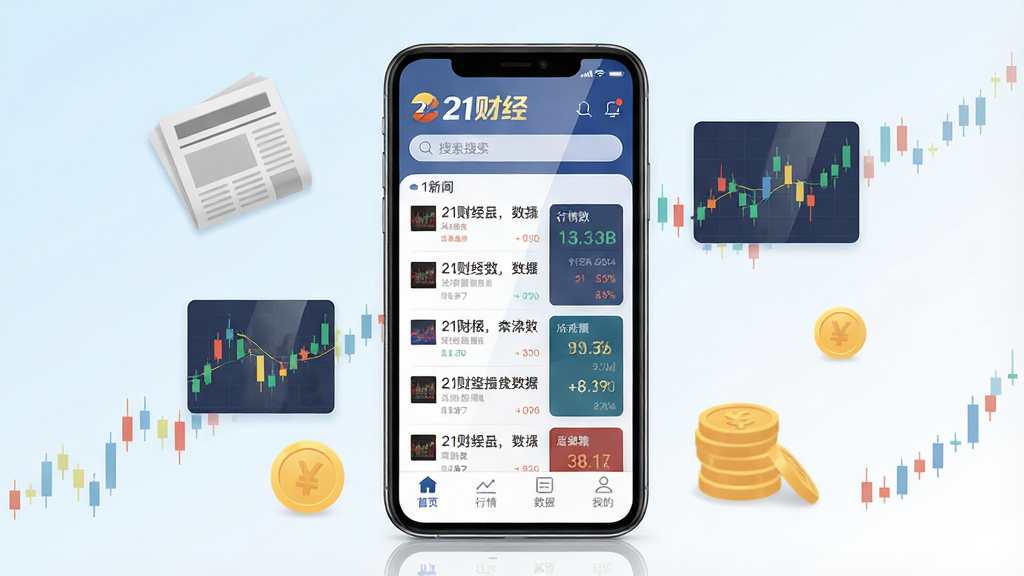 һ��չʾ21�ƾ�App����ȫò�ĳ���ͼ��������һ�������ֻ���Ļ����Ļ����ʾ��21�ƾ�App�������棬���涥���С�21�ƾ�����Logo���������м��ǹ����ƾ������б��͹�������ָ����Ƭ���ײ��С���ҳ���������顱�������ݡ������ҵġ��ĸ�������ť������Ϊ�ֻ����аڷţ���Χ������΢���ı�ֽ��K��ͼ����ҵȲƾ�Ԫ�ء��Ű����ִ����������ˬ�ı�ƽ���Ƽ��磬ϸ������Ļ����΢���⣬�����Ǹɾ���ǳ������ɫ���䡣���ʸ��壬�ɾ����޶���Ԫ�ء�