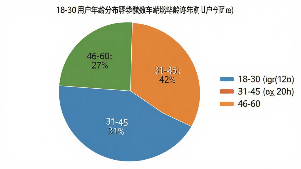 一张展示 wicker 用户年龄分布的饼状图,主体为圆形饼图,分为三个扇形区域,分别标注18-30岁42%、31-45岁31%、46-60岁27%,布局为饼图居中、图例在右侧,风格为简洁数据可视化,细节上颜色区分明显、标签清晰,画质干净无多余元素,高清渲染
