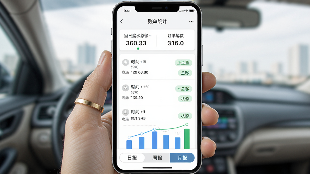 С��Լ��˾�����˵�ͳ��ҳ�棬�ֻ���Ļ��ʾ������ˮ�ܶ�Ͷ����������·��Ƕ�����ϸ�б���ÿ�ʶ�����ʾʱ�䡢����״̬��ǩ���ײ����ձ����ܱ����±��л�ѡ������������ֺ���״ͼչʾ��������ɫΪ������������񣬻��ʸɾ��޶���Ԫ��