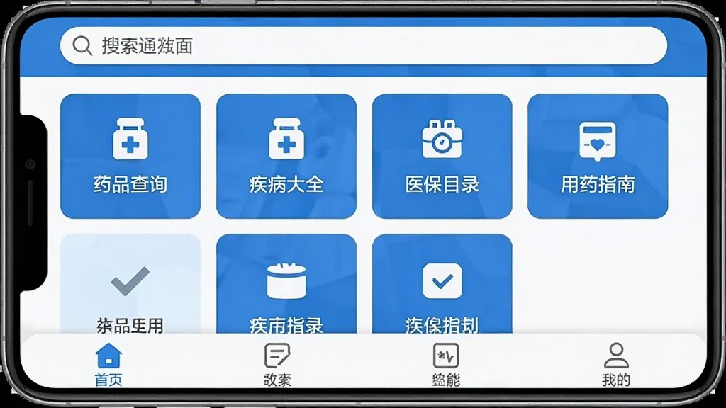 ҽ��ͨApp�������ͼ�������������м书�ܿ�Ƭ�������룬����ҩƷ��ѯ��������ȫ��ҽ��Ŀ¼����ҩָ�ϵ���ڣ��ײ��������������������������ɫ�������רҵ�����ʸɾ��޶���Ԫ��