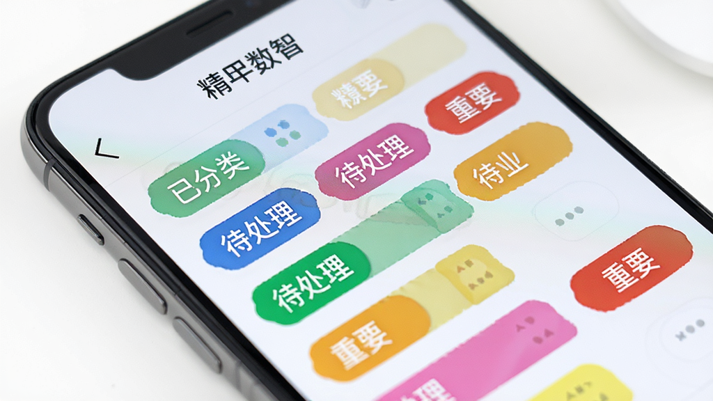 �ֻ���Ļ��д����ʾ���������ǡ��ı�ǩ����ҳ�棬��ͬ��ɫ�ı�ǩ�������У��С��ѷ��ࡱ��������������Ҫ���������������Ǹɾ��İ�ɫ���棬��������죬���ʸɾ����޶���Ԫ�ء�