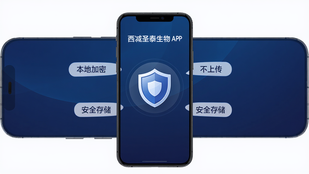 ����ʥ̩����App��˽��ȫ����ҳ�棬�ֻ���Ļ������ʾһ������ͼ�꣬��Χ���ơ����ؼ��ܡ������ϴ�������ȫ�洢�������ֱ�ǩ������Ϊ����ɫ���䣬���������ؿɿ������ʸɾ�������Ԫ��