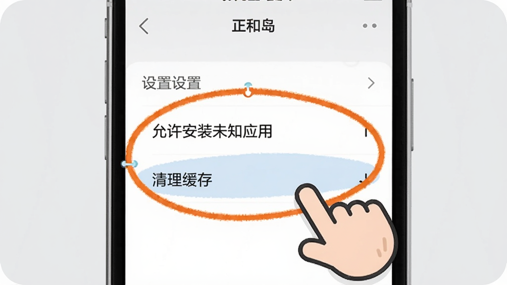 ���͵�APPʹ�ü���ʾ��ͼ������չʾһ�������ֻ���Ļ����Ļ����ʾ���͵�APP�����ò˵����棬���С�������װδ֪Ӧ�á��͡��������桱����ѡ�����Ȧ�����Ա���һ����ͨ��ָ���ڵ���������ǵ���ɫ�������ֱ�ۣ������������޶���Ԫ��